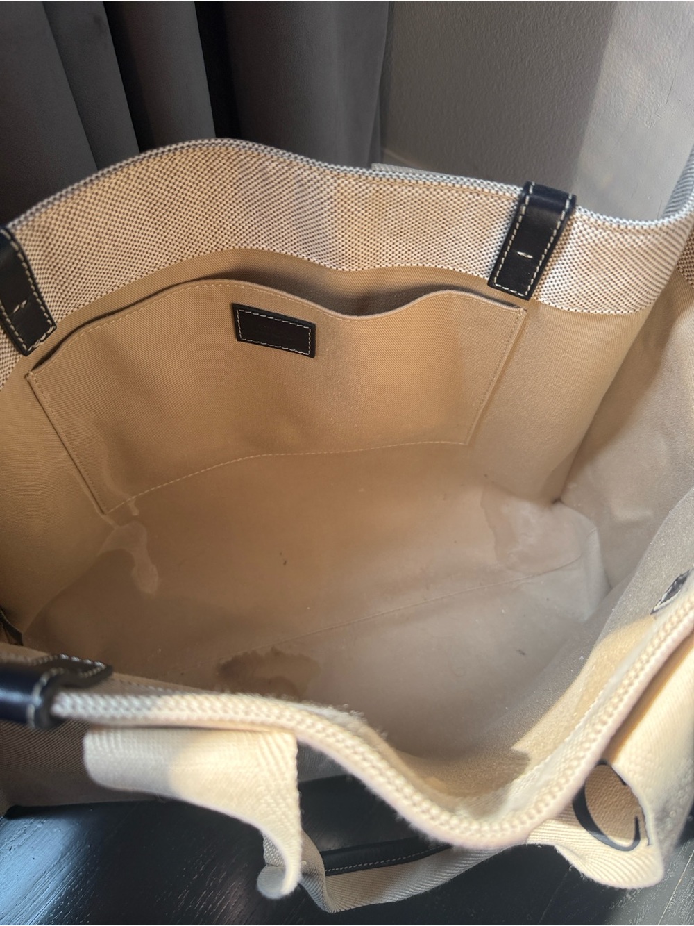 Chloé Beige Canvas Tote with Black Leather Logo Patch - Picture 4 of 5